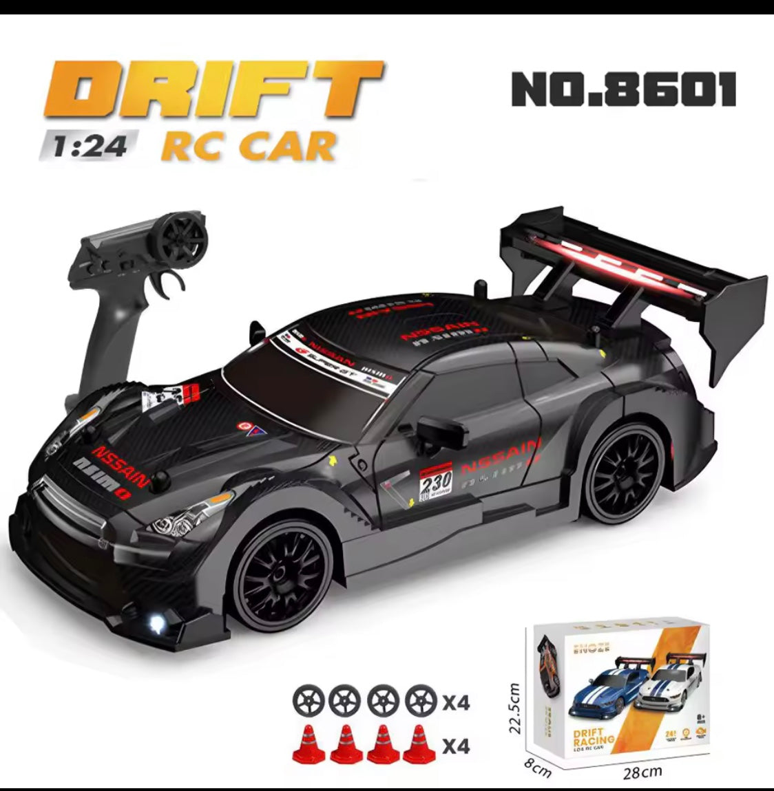 Nissan RC Drift 4WD — Luzes Néon + Kit de Cones