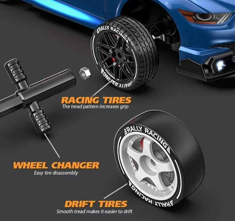 Mustang RC Drift 4WD — Luzes Néon + Kit de Cones